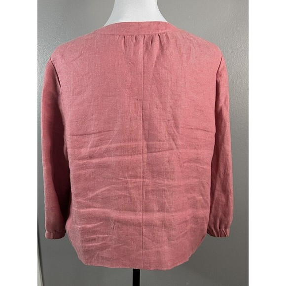 Company Ellen Tracy Womens L Full Zip Pink Linen Jacket Collared Lined Coat - Picture 3 of 7
